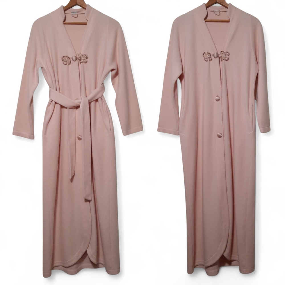LA PERLA Full Length Robe Housecoat Belted Silk Fleece Italy Chinese Frog Button